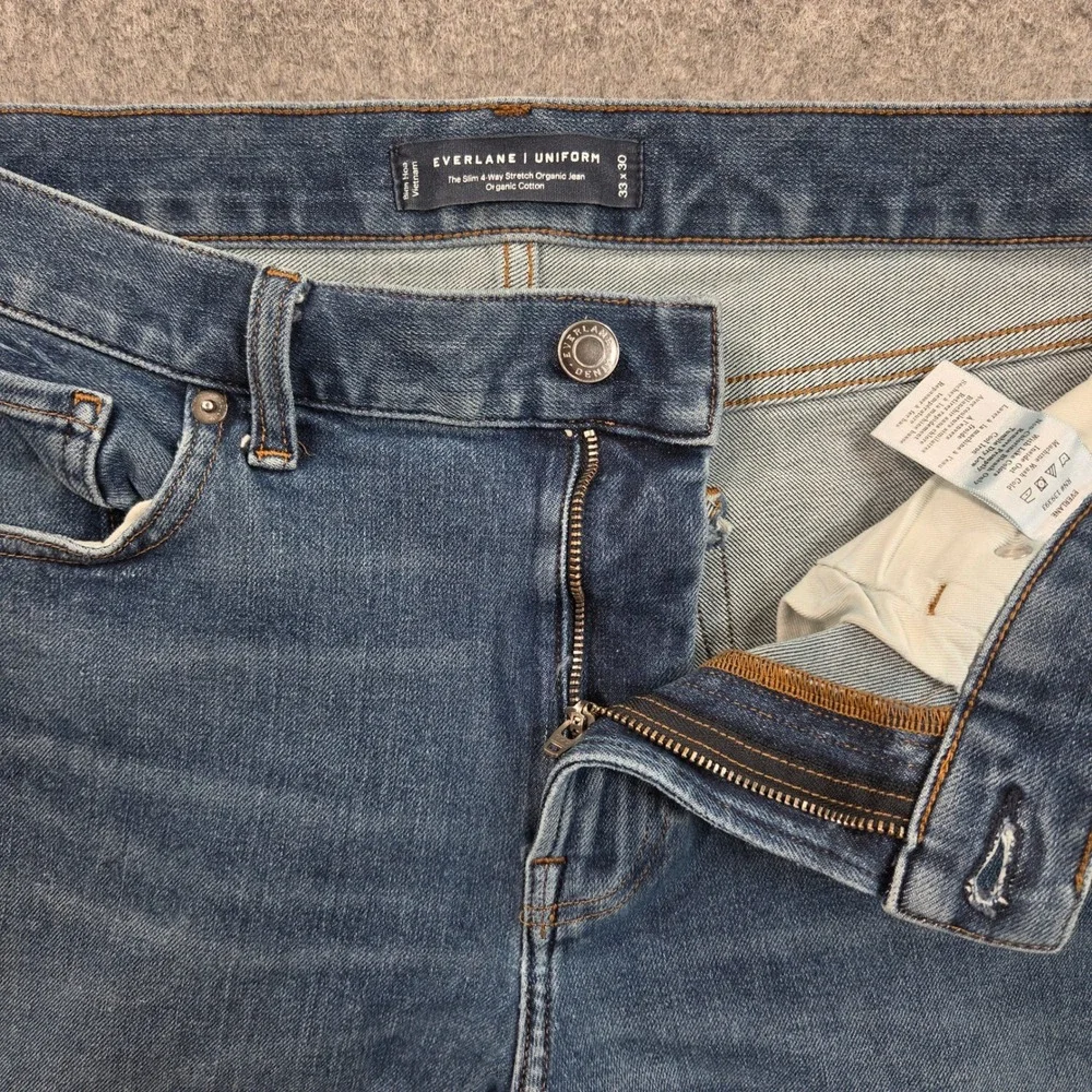 Everlane Uniform Jeans Mens Blue 33x28 (tag 33x30) Slim Stretch Medium Wash